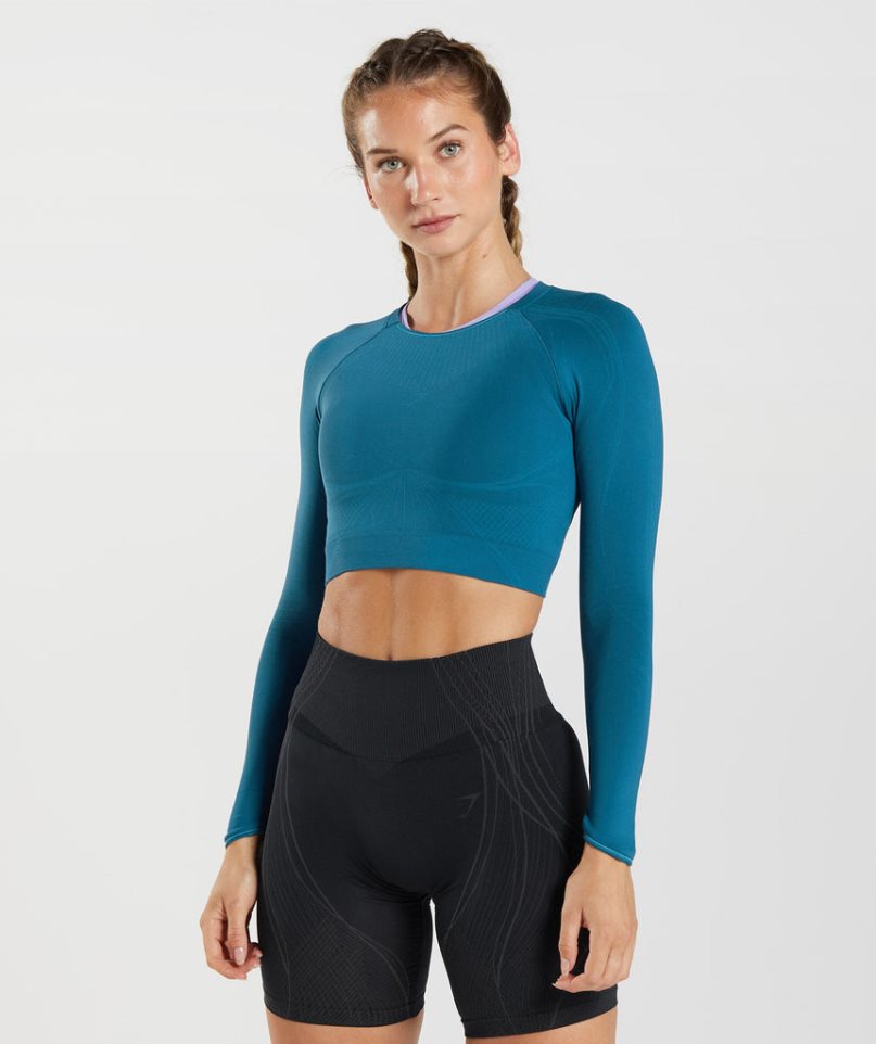 Przycięte Topy Gymshark Apex Seamless Damskie Niebieskie | PL 876BZQ